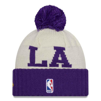 New Era NBA Draft LA Lakers Bobble Beanie Hat ''Cream/Purple''